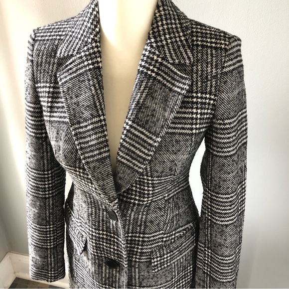 Express Long Plaid Car Coat Black & White NWOT - Picture 3 of 7